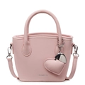 Borsa a secchiello chic in pelle rosa con motivo litchi e ciondolo a cuore - Rosa