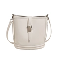 Sac seau blanc élégant en similicuir lisse avec boucle en métal argenté brillant - Blanc