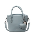 Minimalist light blue lychee pattern bucket bag with heart pendant and silver hardware - Blue