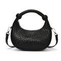 Minimalist black woven dumpling bag with round handle and detachable shoulder strap - Black