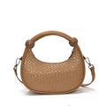 Minimalist woven dumpling bag in elegant camel leather with spherical handle accents - Khaki