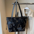Grand sac cabas noir avec motif marbre et longues anses pour un usage quotidien chic - Noir - Sans Pendentif
