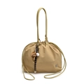 Große khakifarbene Umhängetasche mit Kordelzug und einem kleinen Baseball-Anhänger - Khaki