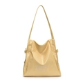 Minimalist bright yellow soft leather tote bag with Mooduo print and bow details - Yellow