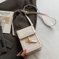 Chic cream white leather phone bag with gold hardware on a stylish gray blazer - White / No Pendant