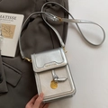 Chic silver crossbody phone bag with metallic texture and gold hardware detail - Silver / No Pendant