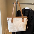 Minimalist beige tote bag with marble print and brown leather straps in variant color - Off-white - No Pendant