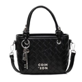 Black woven leather bucket bag with silver metal charms and detachable shoulder strap - Black With Key and Lock Charm