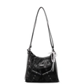 Versatile black and grey tie-dye tote bag with chain details and a bow charm - Black With Lace Pearl Bow