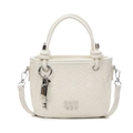 White woven leather bucket bag with silver metal logo and key charm detail - Off-white With Key and Lock Charm