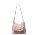 Light pink nylon tote bag with lace bow and pearl charm for casual commuting style - Pink With Lace Pearl Bow