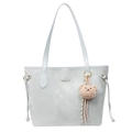 Minimalist light blue tote bag with cloud texture, side drawstrings and a plush bear charm - Light Blue With Bear Pendant