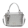 Silver woven bucket bag with metallic handles, crossbody strap and key charm detail - Silver With Key and Lock Charm