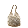 Hollow woven metallic gold tote bag with white drawstring lining and hand-woven handle - Gold