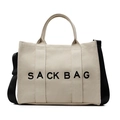 Vielseitige cremeweiße Canvas-Tasche mit schwarzem Gurt und großem Fassungsvermögen - Khaki