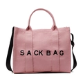 Rosa Canvas-Einkaufstasche mit schwarzen Riemen und SACK BAG Aufdruck für den Alltag - Rosa