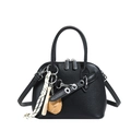 Elegant black shell-shaped tote bag with textured lychee grain and designer charms - Black