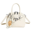 Chic cream-colored lychee leather shell bag with top handles and silver hardware - Off White