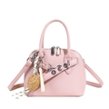 Chic light pink shell-shaped tote bag in pebble leather with baseball glove charm decoration - Pink