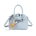Light blue shell-shaped leather crossbody bag with silver eyelets and glove charm - Gray