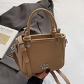 Chic khaki lychee pattern bucket bag with silver logo and adjustable crossbody strap - Khaki - Without Pendant