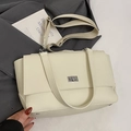Bolso bandolera de cuero blanco crema con cierre giratorio plateado y correa ancha - Blanco Pequeño (Sin Colgante)