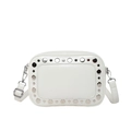 Minimalist white camera crossbody bag with silver stud rivets and adjustable strap - White