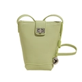 Sac seau vert clair minimaliste en cuir grainé avec boucle rotative en métal argenté - Vert