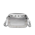 Silver crossbody bag with metallic finish and decorative studs in a punk style - Silver