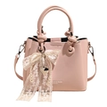 Sac seau rose pour femme avec décoration de nœud en perles et finition cuir - Avec Nœud en Dentelle de Perles / Rose