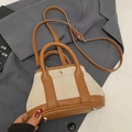 Mini borsa tote in pelle marrone e tela beige con tracolla regolabile e rimovibile - Marrone Piccolo (Senza Ciondolo)