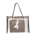 Transparente PVC-Tasche mit khakifarbener Innentasche und gewebten Tragegriffen - Khaki