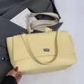Minimalist yellow leather business underarm bag with silver rotating clasp and wide strap - Yellow Large (Without Pendant)