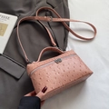 Pink ostrich pattern small square handbag with silver metal zipper and shoulder strap - Pink - No Pendant