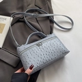 Light blue ostrich pattern crossbody bag with twin zippers and adjustable strap - Blue - Without Pendant