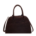 Dark brown suede top-handle handbag in retro British style with crossbody strap - Small / Coffee