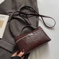 Dark brown ostrich texture top handle satchel bag with adjustable crossbody strap - Coffee - No Pendant