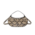 Bolso de media luna con estampado de serpiente a la moda, correa ajustable y asa superior - Caqui