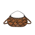 Chic crescent-shaped handbag with brown python skin texture and silver hardware details - Brown