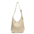 Minimalistische beige Hobo-Tasche mit Leder-Lychee-Textur und verstellbarem Goldriemen - Weiß