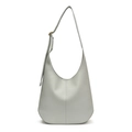 Minimalistische hellgraue Hobo-Tasche aus genarbtem Leder mit verstellbarem Schultergurt - Blau