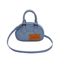 Mini sac bowling en jean bleu clair avec poignées supérieures et bandoulière réglable - Bleu clair