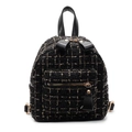 Mini zaino in tweed nero con filo metallico dorato e dettagli in pelle - Nero