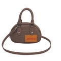 Petit sac bowling en denim marron foncé avec patch en cuir Jeans et bandoulière réglable - Marron