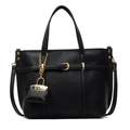 Schicke schwarze Handtasche aus Leder mit Litschistruktur und goldenen Details - Schwarz