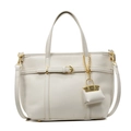 Weiße Handtasche mit Litschi-Muster, kleiner Zubehörtasche und goldenen Beschlägen - Gebrochenes Weiß