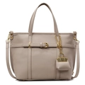 Taupefarbene Handtasche mit Litschi-Muster, Gold-Schnalle und abnehmbarem Gurt - Khaki