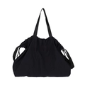 Borsa tote minimalista in nylon nero leggero con chiusura a coulisse da donna - Blu scuro
