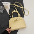 Fashionable light yellow woven texture shell handbag with silver metal hardware and strap - No Pendant / Yellow