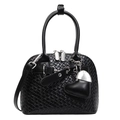 Elegant black woven PU shell handbag with heart pendant and adjustable shoulder strap - Heart Pendant / Black
